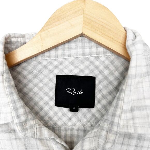 Rails Owens White Gray Plaid Long Sleeve Button Down Sz M - Picture 3 of 7
